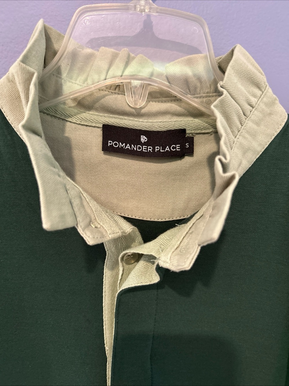 Pomander Place Charlotte Terry Dress Dark Green Sage Collar Small Long Sleeve - Picture 11 of 11
